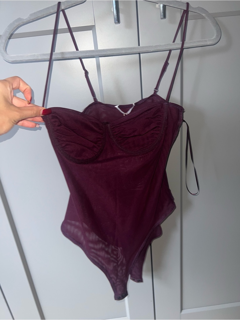 Zara Burgundy Mesh Underwire Bodysuit